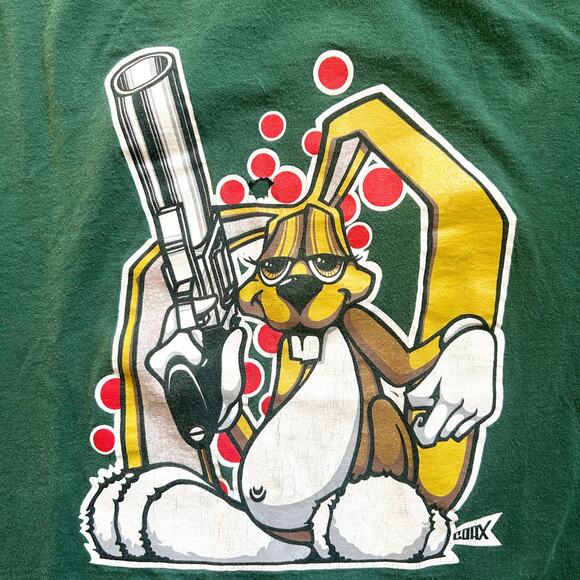 VNTG GAT Gypsy & Thieves Rave Skateboard 90s Bunny Green Shirt Sz L DISTRESSED - Picture 6 of 12